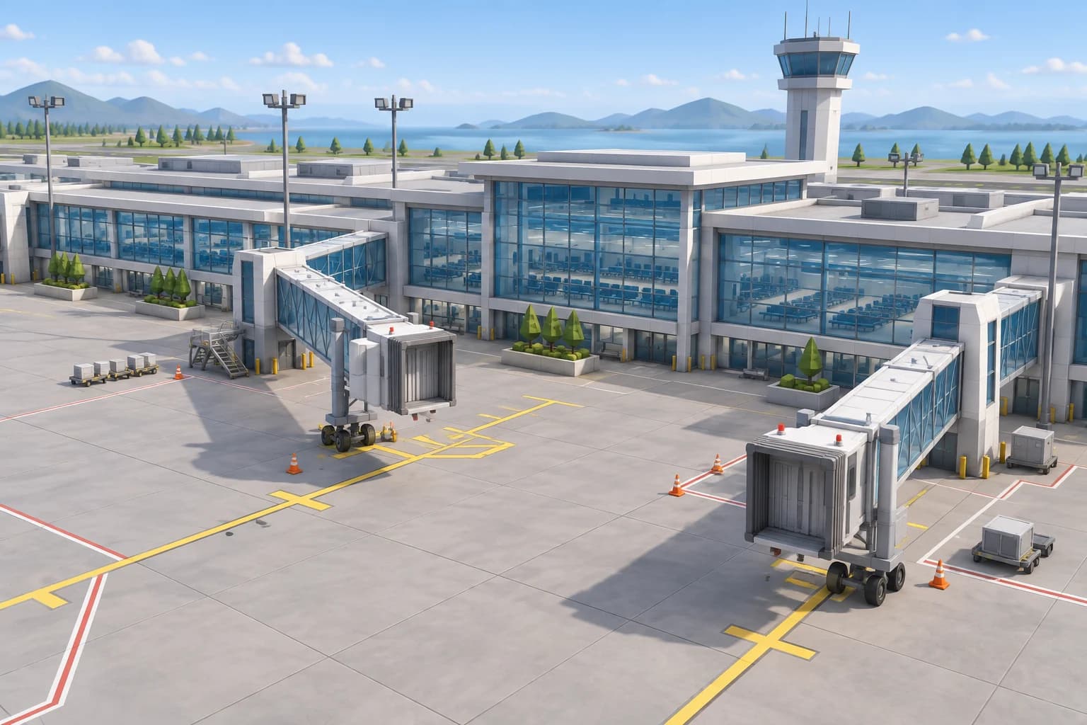 Concept airport terminal for a fictional airline advertisement